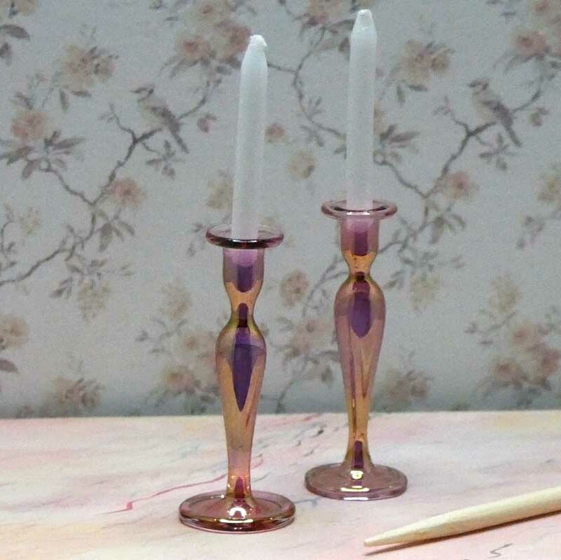Glaslysestager i Cranberry glass (2stk) - Billede 2