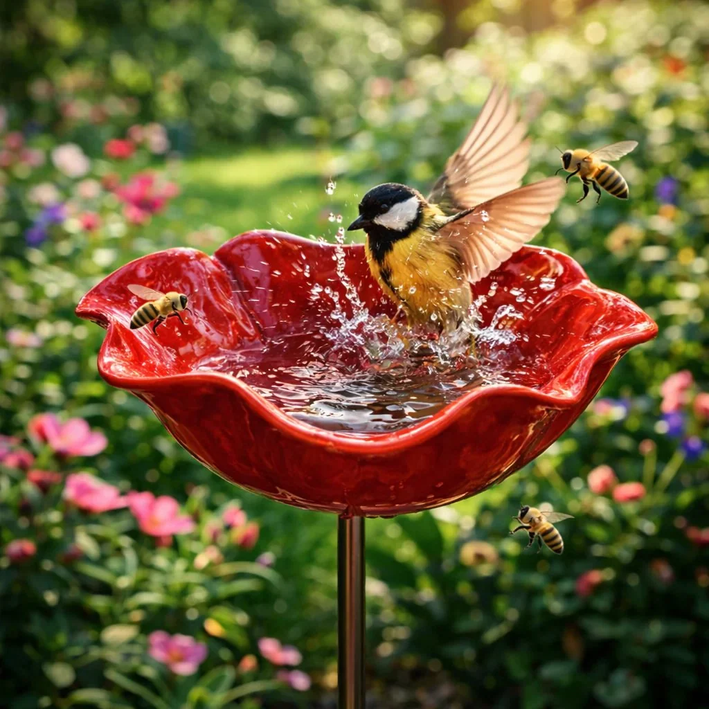 PetalHaven Garden™ – Have Fuglebad & Bestøver Vandstation - Billede 3
