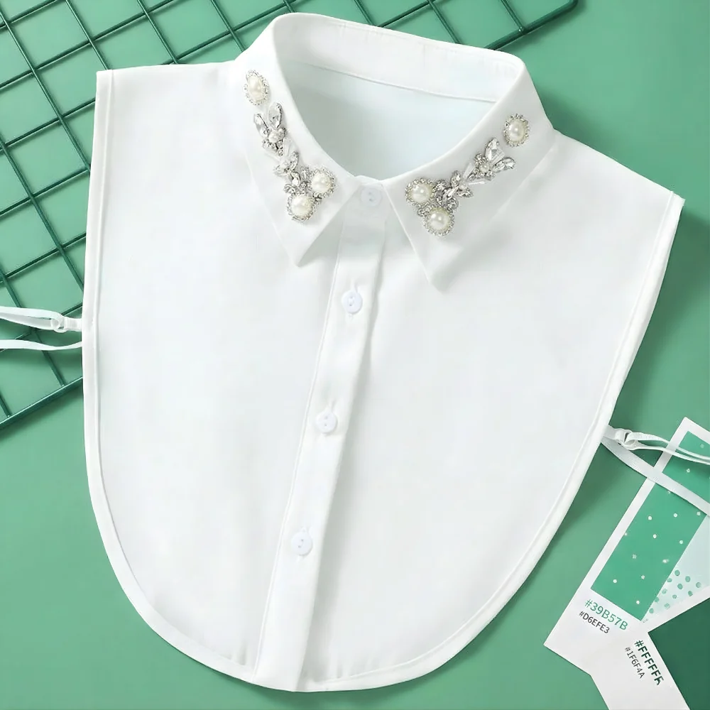 EleganCrest™ – Falsk Skjortekrave med Diamant- & Perledetaljer - Billede 4
