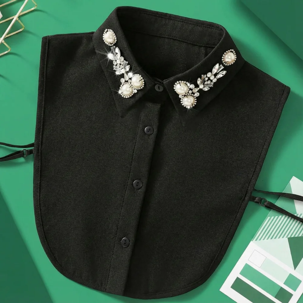 EleganCrest™ – Falsk Skjortekrave med Diamant- & Perledetaljer - Billede 5