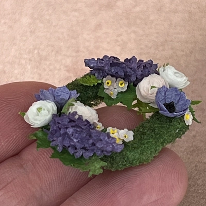 1:12 blomsterkrans – violet / hvid - Billede 2