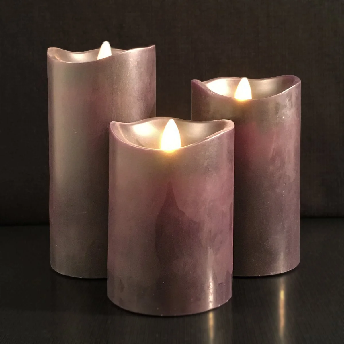 3 stk. LED stearinlys med bevægelig 3D flamme og fjernbetjening - Sort - Billede 2