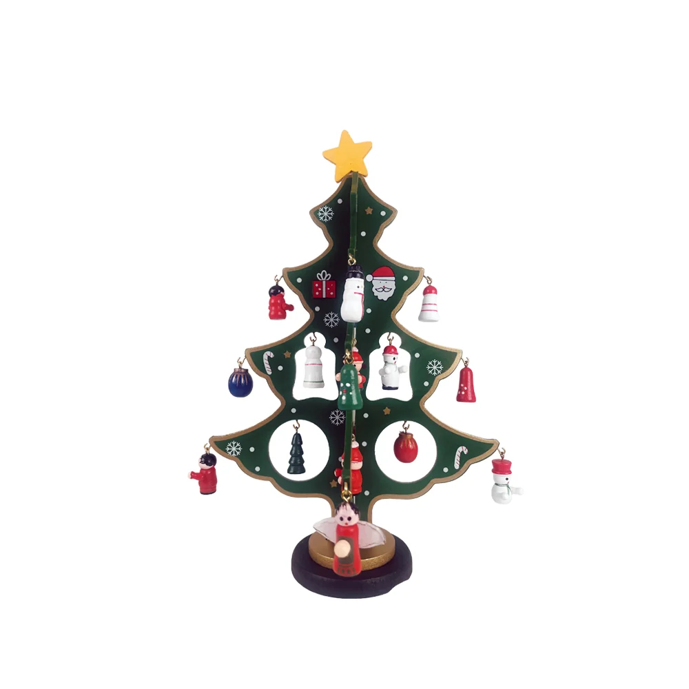 Juletræer i træ – hver med 20 håndmalede figurer, rød eller grøn (Højde 25,5 cm.) - Billede 5