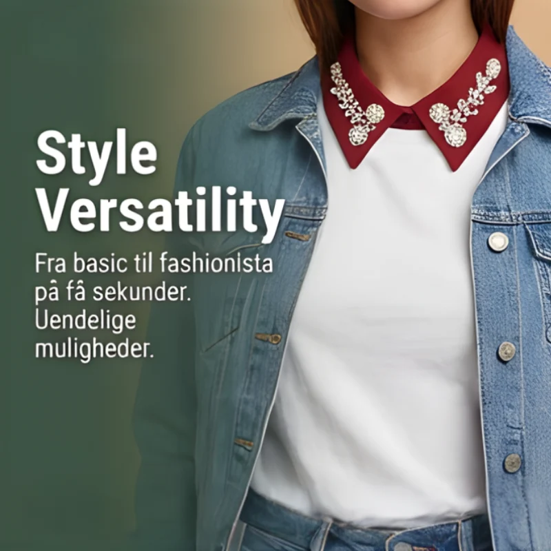 EleganCrest™ – Falsk Skjortekrave med Diamant- & Perledetaljer - Billede 7