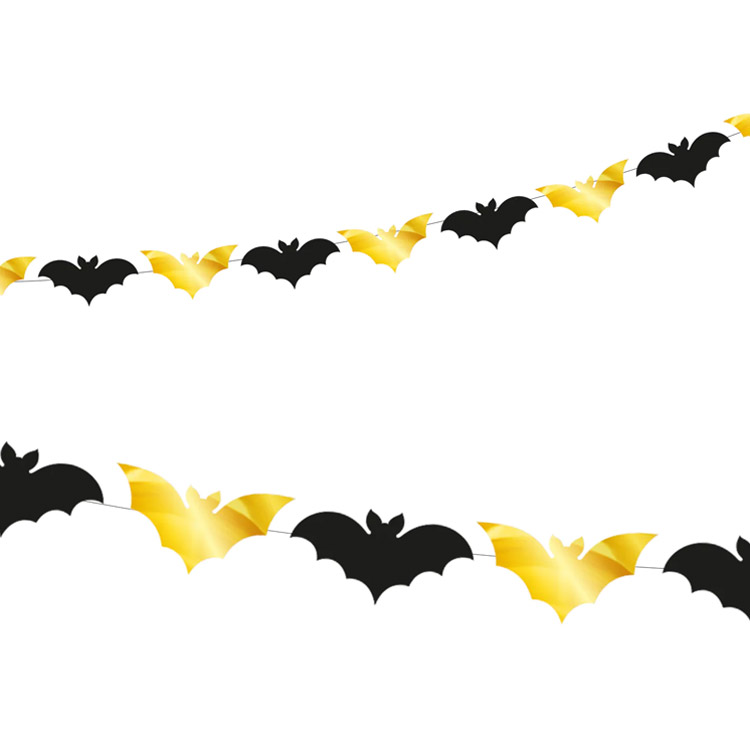 Halloweenguirlande Flagermus Guld & Sort 2,5 m