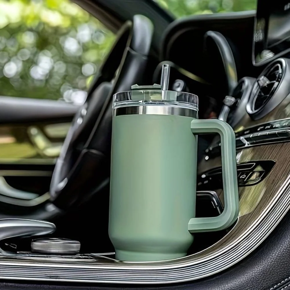 Tumbler termokop 1200 ml med håndtag, låg og sugerør (perfekt til kold/varm drikke) - Billede 3