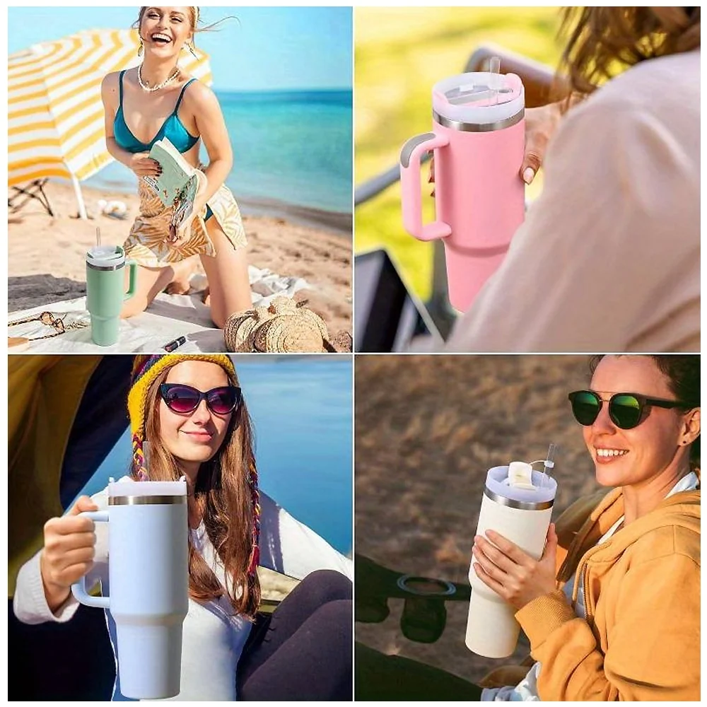 Tumbler termokop 1200 ml med håndtag, låg og sugerør (perfekt til kold/varm drikke) - Billede 5