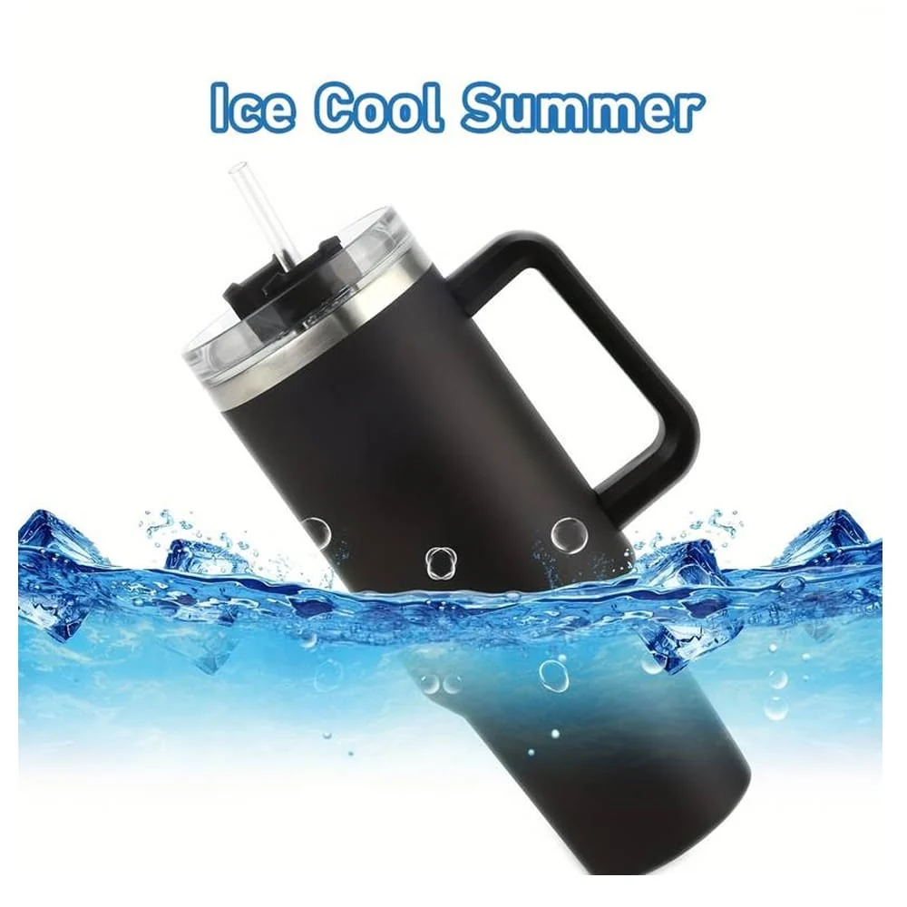 Tumbler termokop 1200 ml med håndtag, låg og sugerør (perfekt til kold/varm drikke) - Billede 8