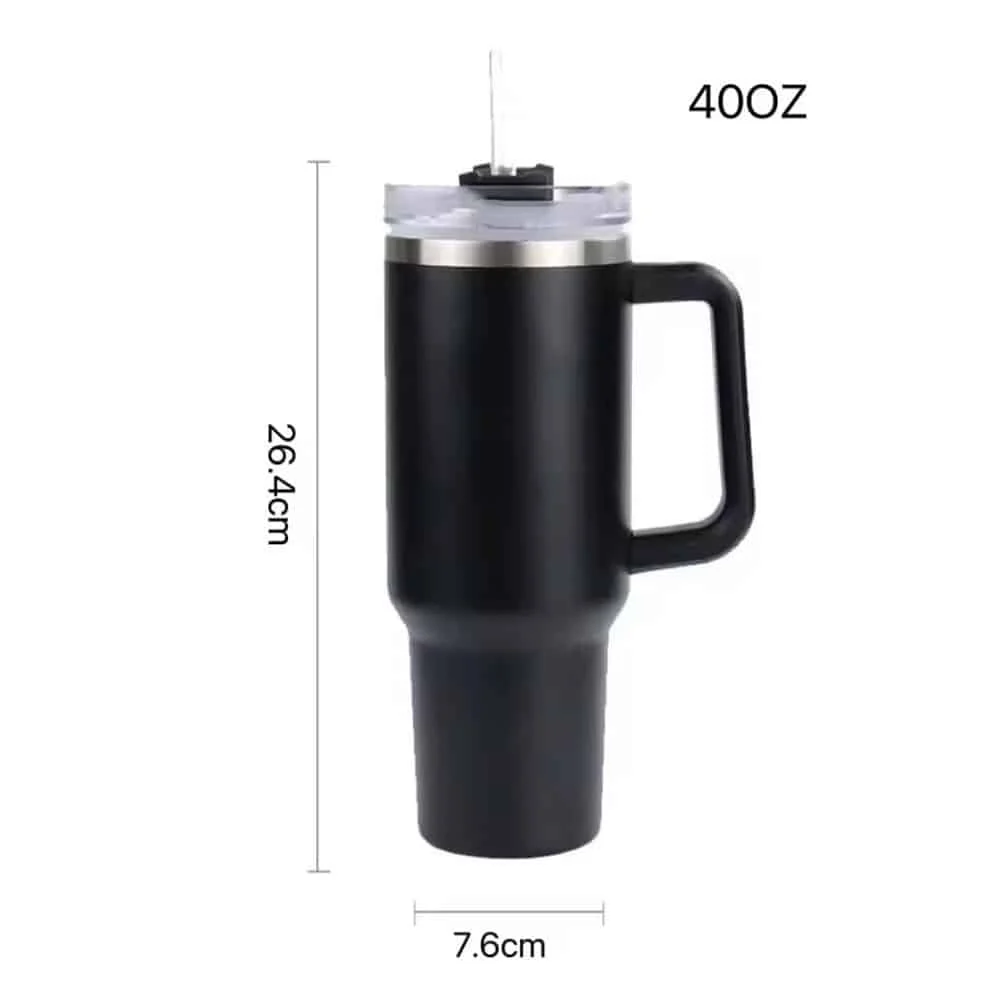 Tumbler termokop 1200 ml med håndtag, låg og sugerør (perfekt til kold/varm drikke) - Billede 9